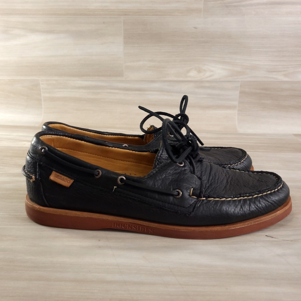 Sebago Crest Docksides  Boat Shoes Mens 11 M Black Leather Classic Office Preppy